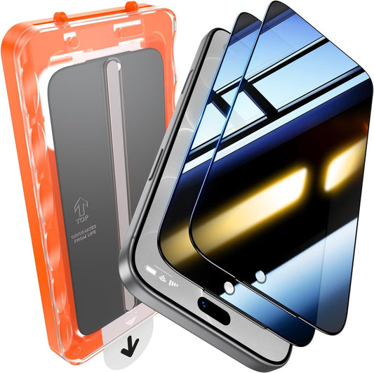 UniqueMe for iPhone 18 Pro Privacy Screen Protector - 2 Pack 20°Anti-Spy, 9H Tempered Glass, Full Coverage, Bubble-Free Installation, Automatic Dust Removal, Case Friendly