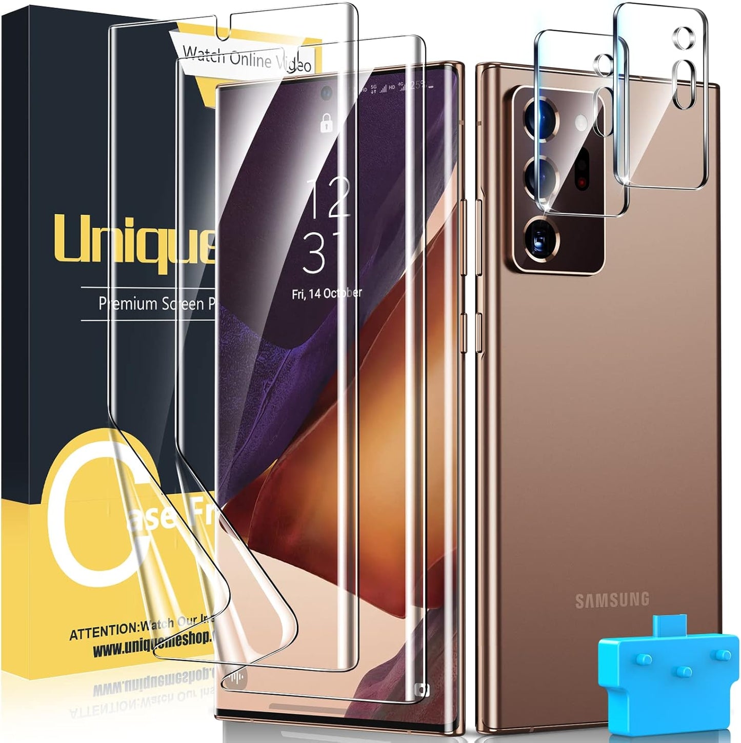 UniqueMe [2+2 Pack Compatible with Samsung Galaxy Note 20 Ultra 6.9 inch Soft TPU Screen Protector 【Not Glass】 and Camera Lens Protector,HD Clarity [Case Friendly][Bubble Free] [Anti-slip tool]